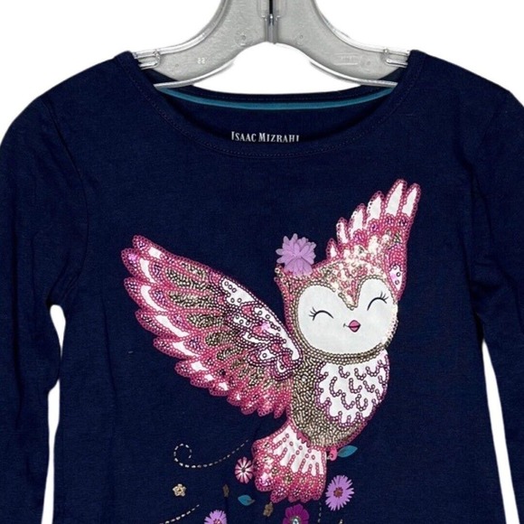 Isaac Mizrahi Shirt Girls 5 6 Navy Blue Graphic Tee Owl Lace Fun Novelty Casual - Picture 3 of 6